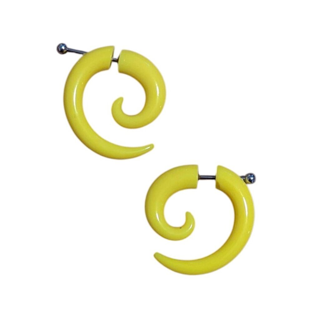 Y2K Cheater Wide Gauge Look Earrings Spiral Horn Swirl Metallic Bead Fakies Punk
